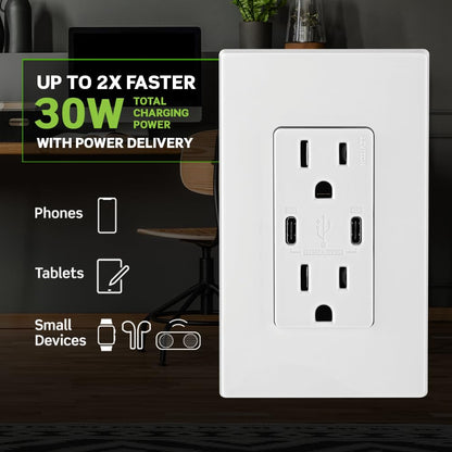 Leviton 006-T5635-00B Combinación Contacto Doble a Prueba de Manipulaciones y Contacto USB tipo C/C, Café