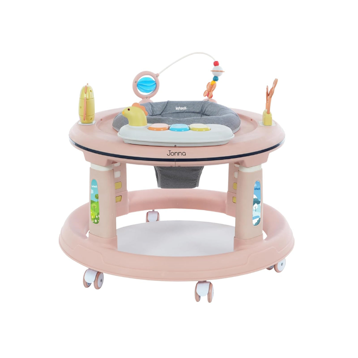 Infanti Andadera Jonna 4 en 1 con Asiento Giratorio 360°, Gris - Salmón