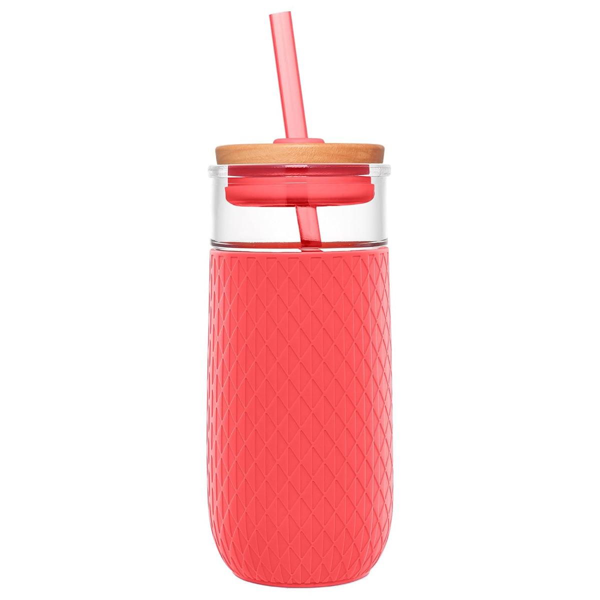 Ello Devon Vaso de Vidrio con Popote 591 ml - Coral