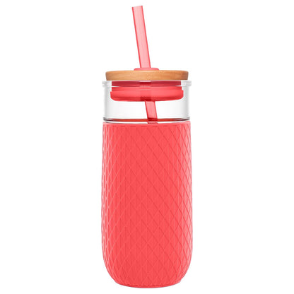Ello Devon Vaso de Vidrio con Popote 591 ml - Coral