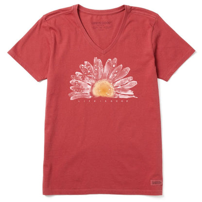Life is Good Mujer Crusher Graphic V-Cuello T-Shirt Acuarela Daisy Camisa para Mujer
