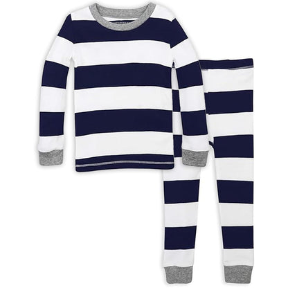 Burt's Bees Pijama de 2 Piezas para bebé, algodón orgánico - 12 Meses - Azul Medianoche - Blanco - Rayas - 1