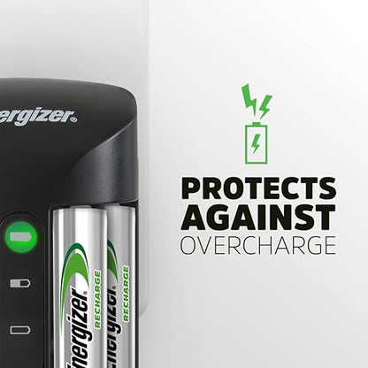 Energizer - Cargador de baterías AA y AAA recargables (Recharge Pro) con 4 baterías AA NiMH recargables