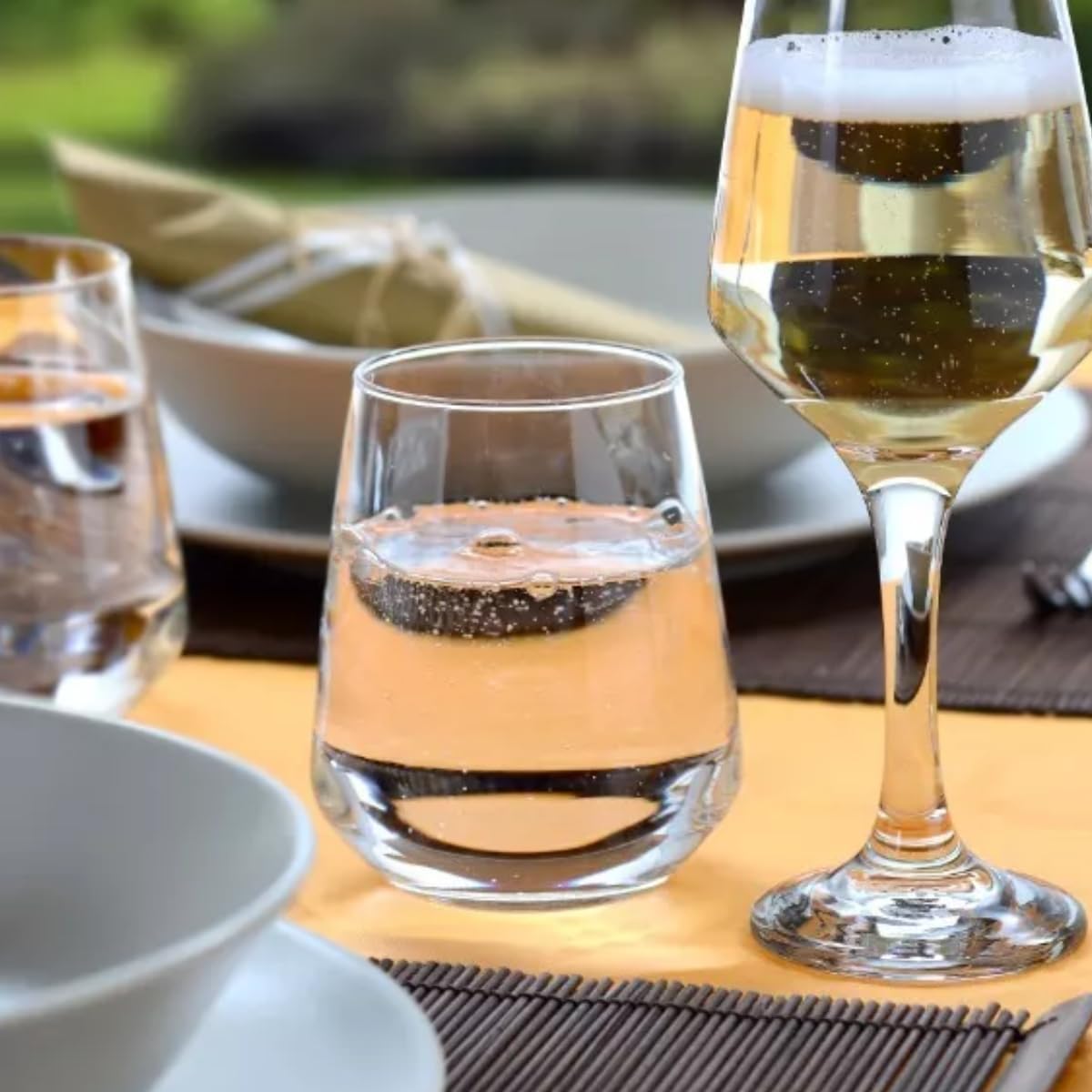 Borgonovo Contea Stemless - Juego De 6 Vasos De Vidrio De 380 Ml. Vaso Transparente de Cristal para Restaurantes, Fiestas, Bodas, Para Agua, Té, Helado, Cerveza, Jugo, Coctél, Limonada Set de 6 piezas