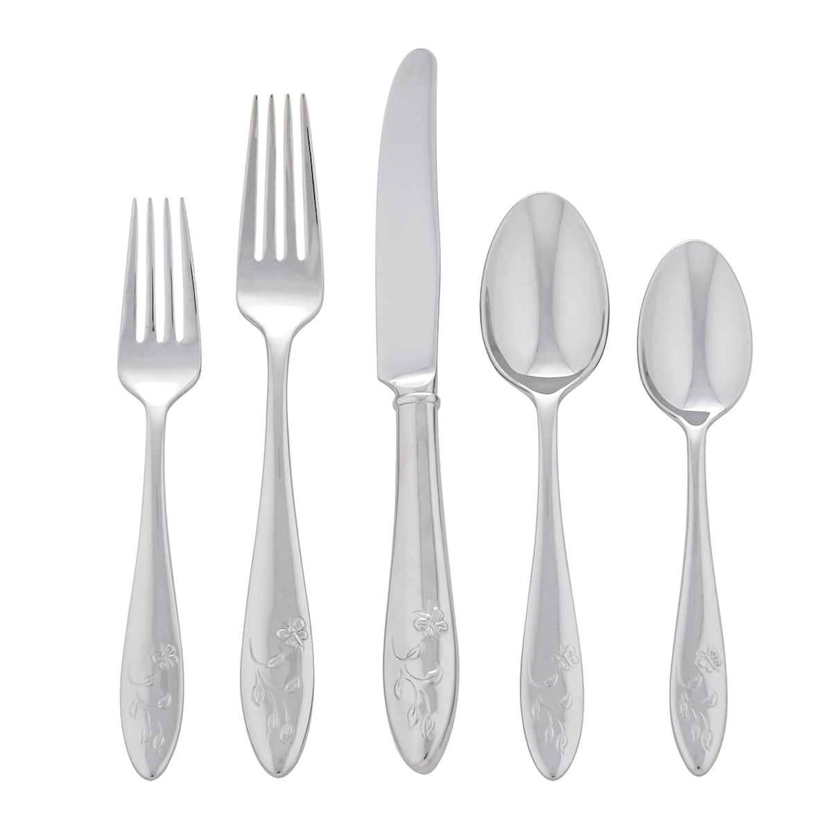 Lenox Cubiertos Butterfly Meadow 65 Piezas para 12 Comensales con Cubiertos para Servir, Acero Inoxidable 18/10