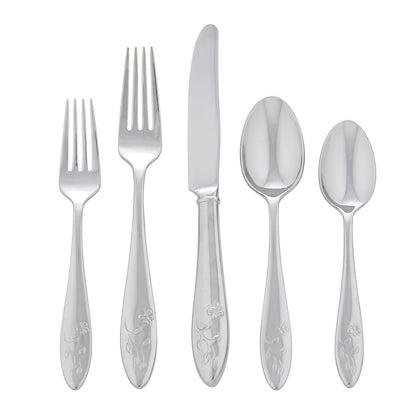 Lenox Cubiertos Butterfly Meadow 65 Piezas para 12 Comensales con Cubiertos para Servir, Acero Inoxidable 18/10