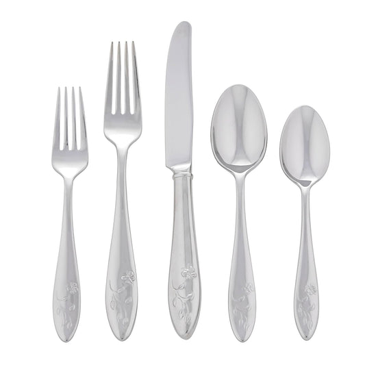 Lenox Cubiertos Butterfly Meadow 65 Piezas para 12 Comensales con Cubiertos para Servir, Acero Inoxidable 18/10