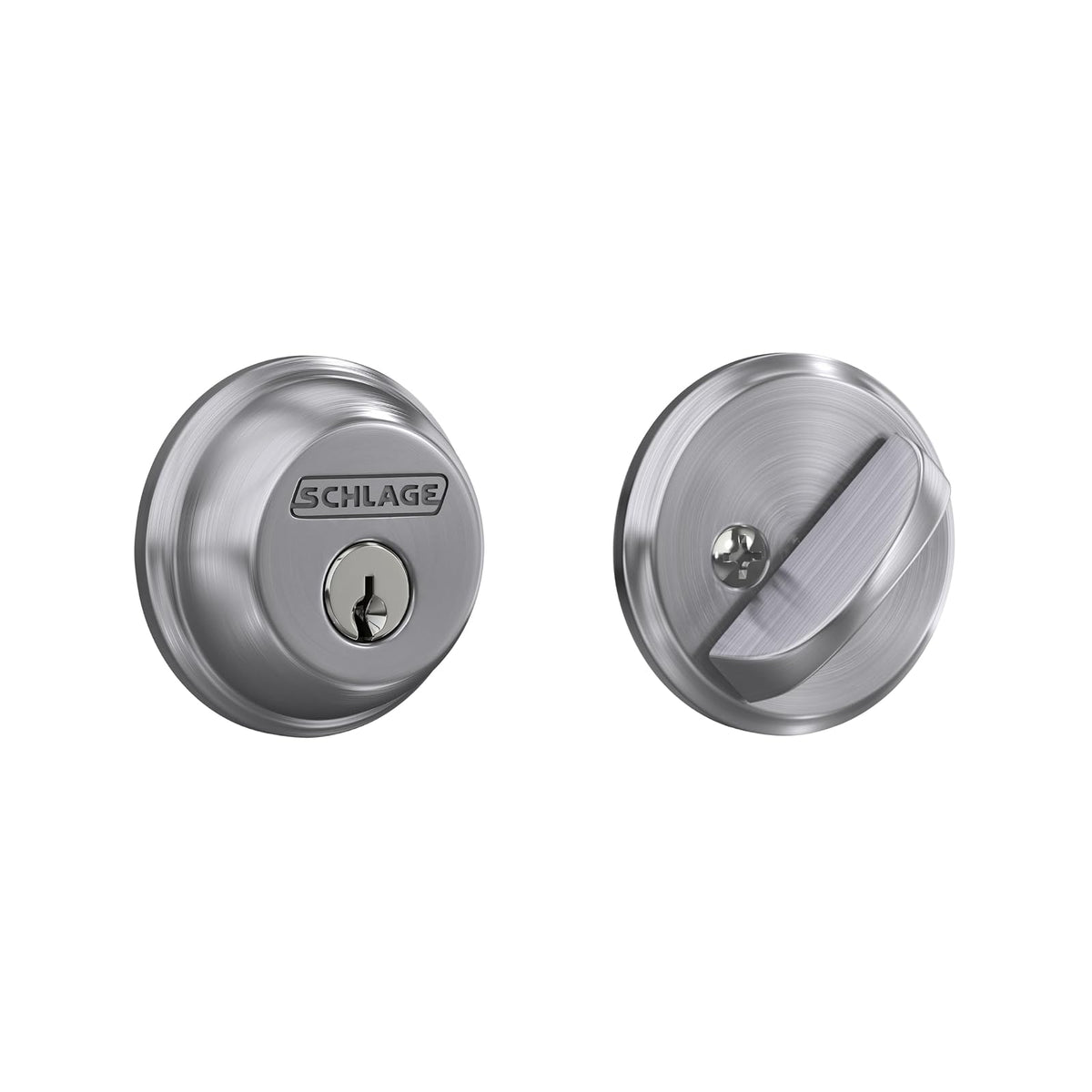 Schlage Cerrojo de un Cilindro con Llave, Cromo Brillante - Cromo satinado