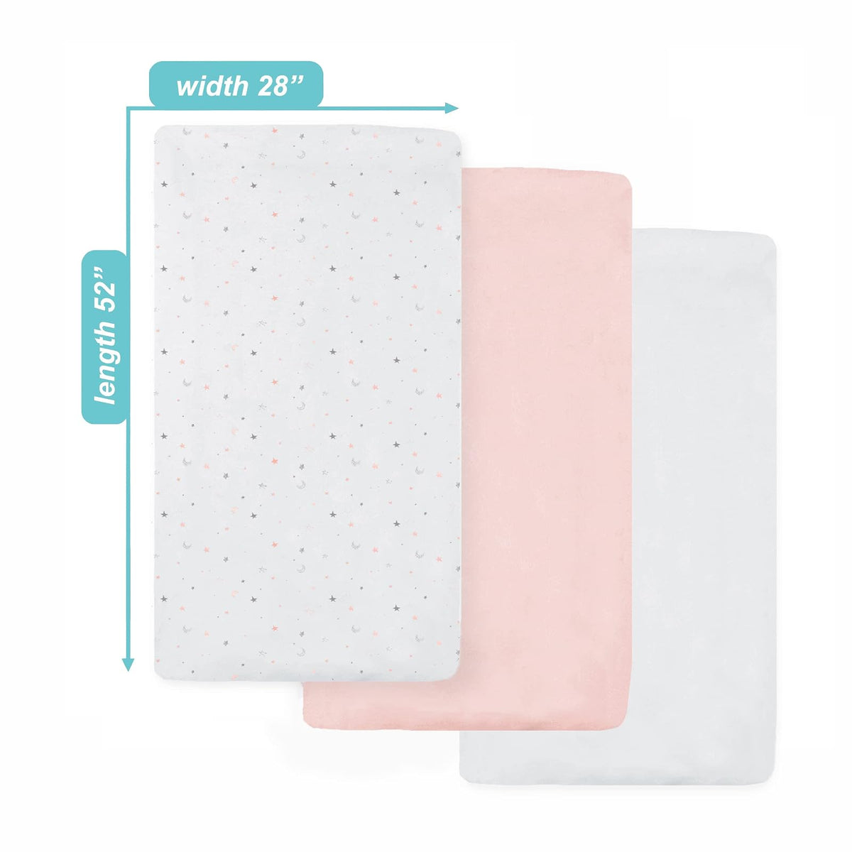 American Baby Company - Juego de 3 sábanas bajeras de algodón 100% Natural para Cuna de 52 x 28 Pulgadas, Suaves, Transpirables, hipoalergénicas y Suaves, Estrellas Rosas/Rubor, Blanco, Neutro para