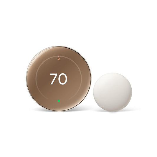 Termostato de Aprendizaje Google Nest (4ª generación, 2024) con Sensor de Temperatura Nest - Termostato Inteligente de Ahorro de energía - Funciona con Alexa, Apple HomeKit y Google Home App - Oro