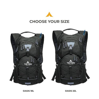 Teton Sports 18L, 22L Oasis Hydration Backpacks– Hydration Backpack for Hiking, Running, Cycling, Biking, Hydration Bladder Included – Plus a Sewn-in Rain Cover