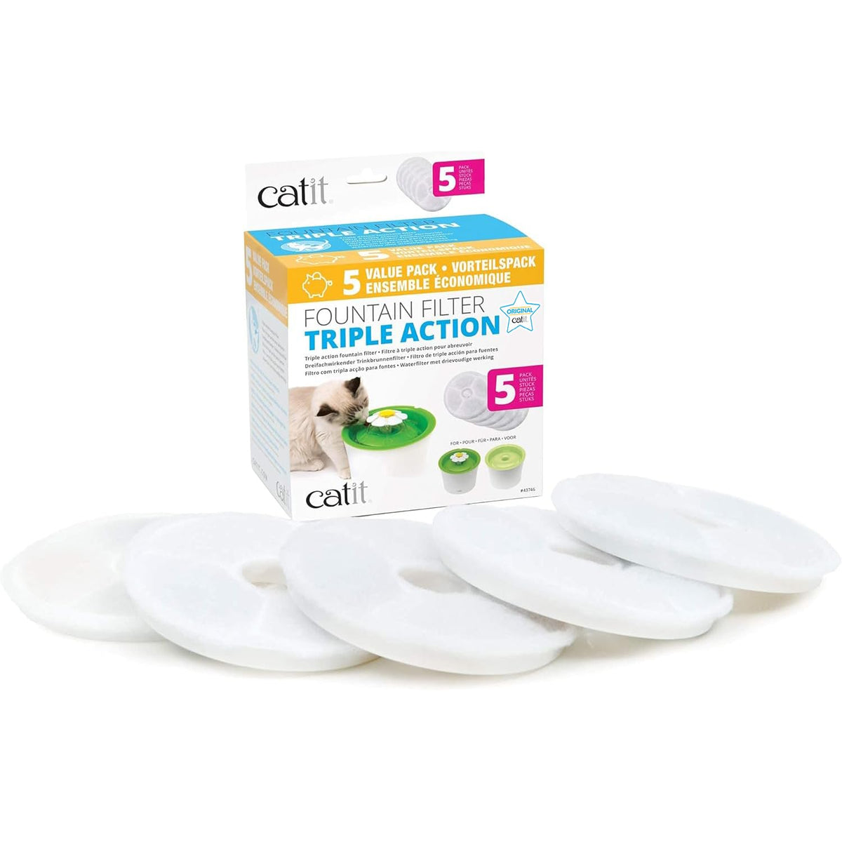 Catit Filtro de Fuente de Triple Acción para Mascotas - Paquete de 5