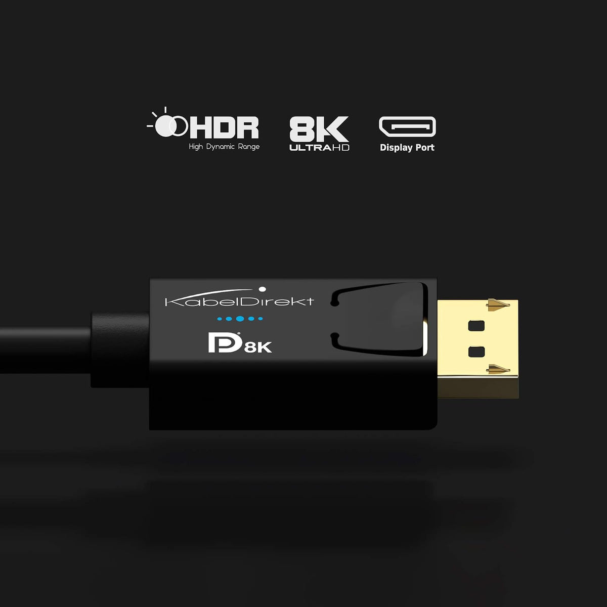 KabelDirekt – Cable DisplayPort 8K – 6ft/2.0m | Para PC de gaming DP 1.4/portátiles/tarjetas gráficas/monitores con 8K@60Hz, 4K@120Hz y 144Hz/165Hz/240Hz