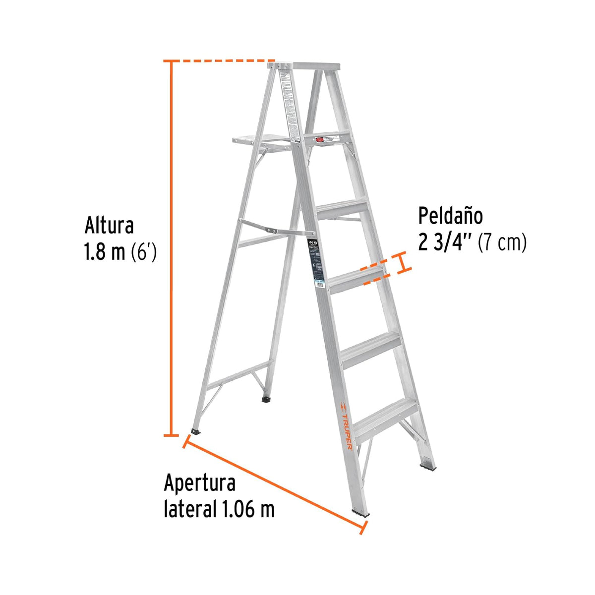 Truper ESTA-35, Escalera de tijera, aluminio, tipo lll, 5 escalones