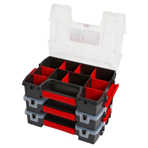 CRAFTSMAN Organizador de almacenamiento, organizador de piezas pequeñas, paquetes de 3 con 10 compartimentos, tapa incluye cierre seguro (CMST60964M)