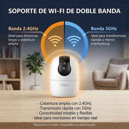 Imou Ranger Pro Cámara de Seguridad WiFi 6 Interior 5MP con Visión Nocturna Full Color, Detección de Personas y Mascotas, Seguimiento Inteligente y Audio Bidireccional