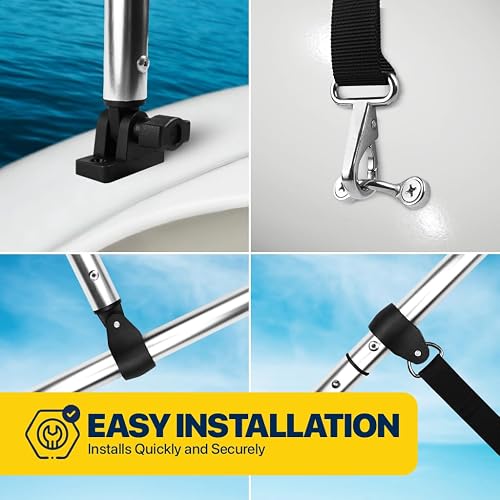 Seal Skin - Tapas bimini de 3 lazos y 4 lazos para barcos, cubierta de tela de grado marino 600D, impermeable y duradera con correas, accesorios de montaje y botas de almacenamiento