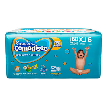 Kleenbebé Comodisec Pañal Para Bebé, Tamaño Extra-jumbo, Unisex, Paquete Con 80 Pañales Desechables