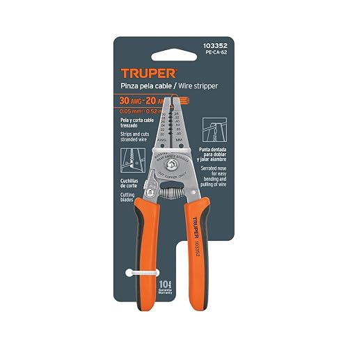 Truper PE-CA-62, Pinza 6" pela cables 30 a 20 AWG mango antiderrapante