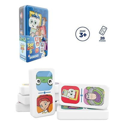 NOVELTY CORP Toy Story 5 Dominó Infantil Clásico, Fichas de Pasta con Personajes Ilustrados, Caja Metálica, Juego de Mesa Familiar y Educativo
