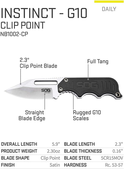 SOG Specialty Knives and Tools NB1012-CP Instinct Fixed Blade Knife with G10 Handle and 2.3-inch Blade