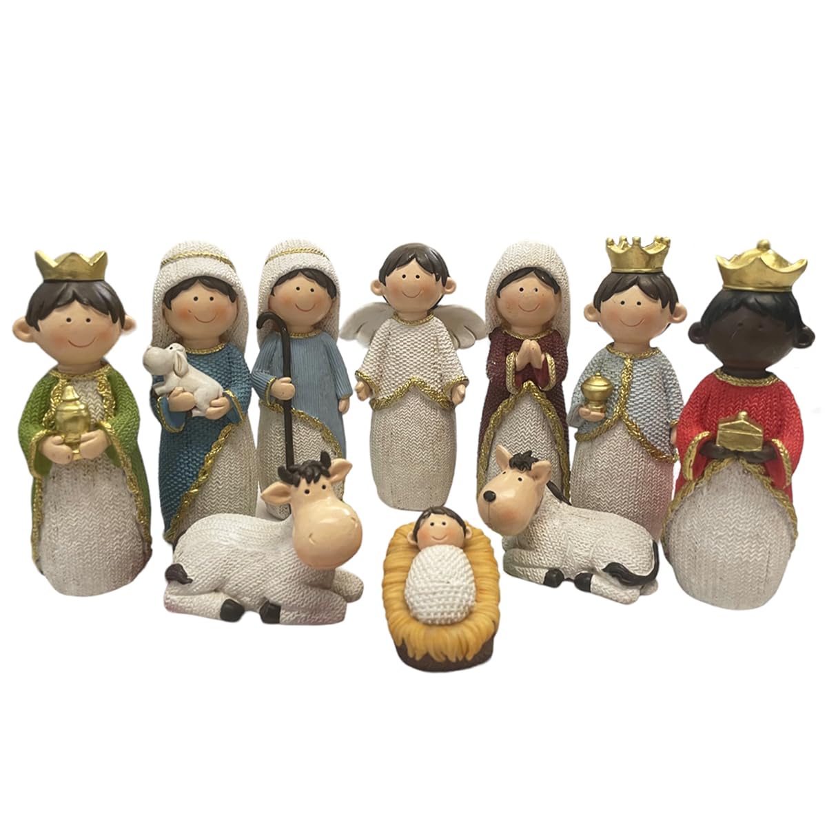 Running Decora | Nacimiento | Blanco, Dorado y Colores | Adornos Navideños | 10 Piezas | 13 cm