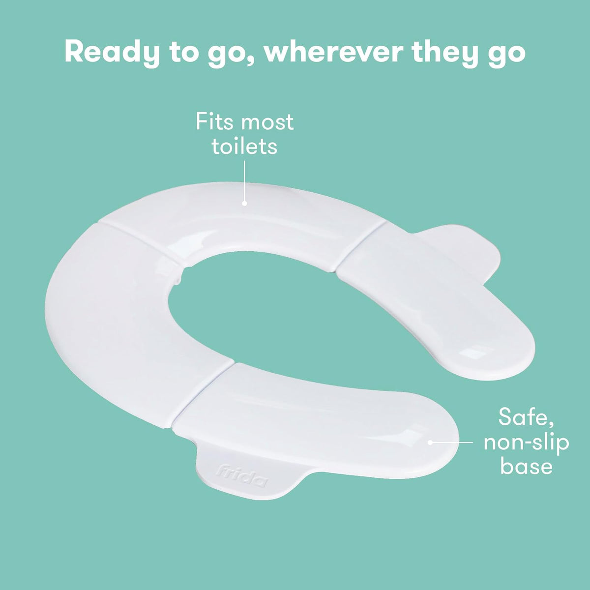 Frida - Asiento portátil plegable para inodoro para bebé, asiento plegable para orinal de viaje para niños pequeños, se adapta a inodoros redondos y ovalados, base antideslizante, asas, incluye bolsa