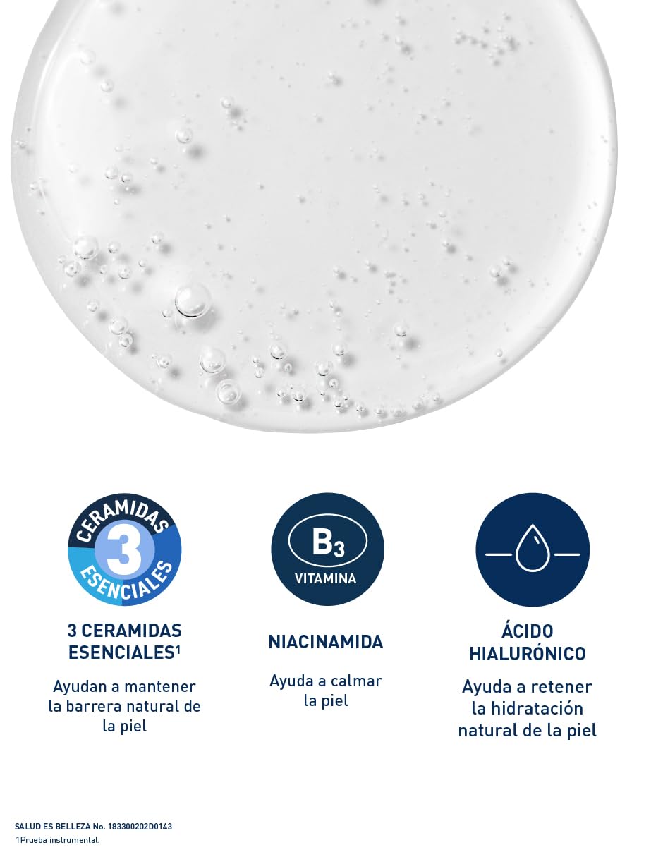 CeraVe Gel Limpiador Espumoso para Piel Normal a Grasa con Ceramidas Esenciales, Niacinamida y Ácido Hialurónico que Protege e Hidrata la Barrera Natural de la Piel, 473ml