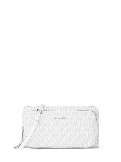 Michael Kors Jet Set Large Continental Crossbody Wallet Jet Set - portafolios cruzada grande Continental Mujer - Talla única - Hardware plateado - sarga recubierta de firma - blanco óptico - alumbre