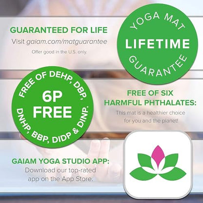 Gaiam - Tapete de yoga de 5 mm de grosor. Impresión premium gruesa, antideslizante, tapete de ejercicio y fitness, para todo tipo de yoga, pilates y entrenamientos de piso (173 cm x 61 cm x 5 mm)