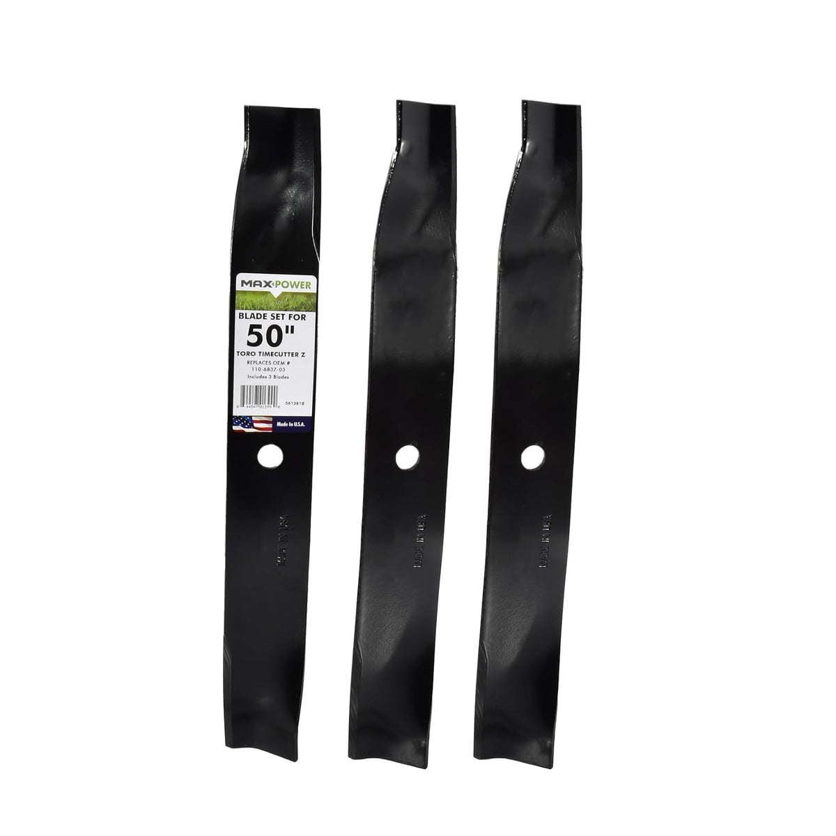 Maxpower 561381B - Juego de 3 Cuchillas de elevación Alta para cortacéspedes Toro Time Cutter Z de 50 Pulgadas reemplazan a OEM no. 110-6837-03, 115-5059-03, Negro