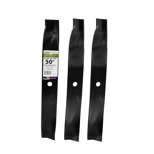 Maxpower 561381B - Juego de 3 Cuchillas de elevación Alta para cortacéspedes Toro Time Cutter Z de 50 Pulgadas reemplazan a OEM no. 110-6837-03, 115-5059-03, Negro