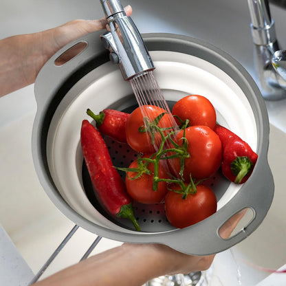 Glad Colador plegable – 2L | Escurridor de pasta pequeño para cocina, verduras y frutas | Cesta redonda plegable de plástico para un fácil almacenamiento, gris