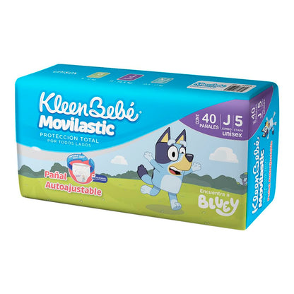 KleenBebé Movilastic Bluey Pañal Desechable para bebé, Talla Jumbo Unisex, Paquete con 40 Piezas, Ideal para Bebés de 11 a 14 kg