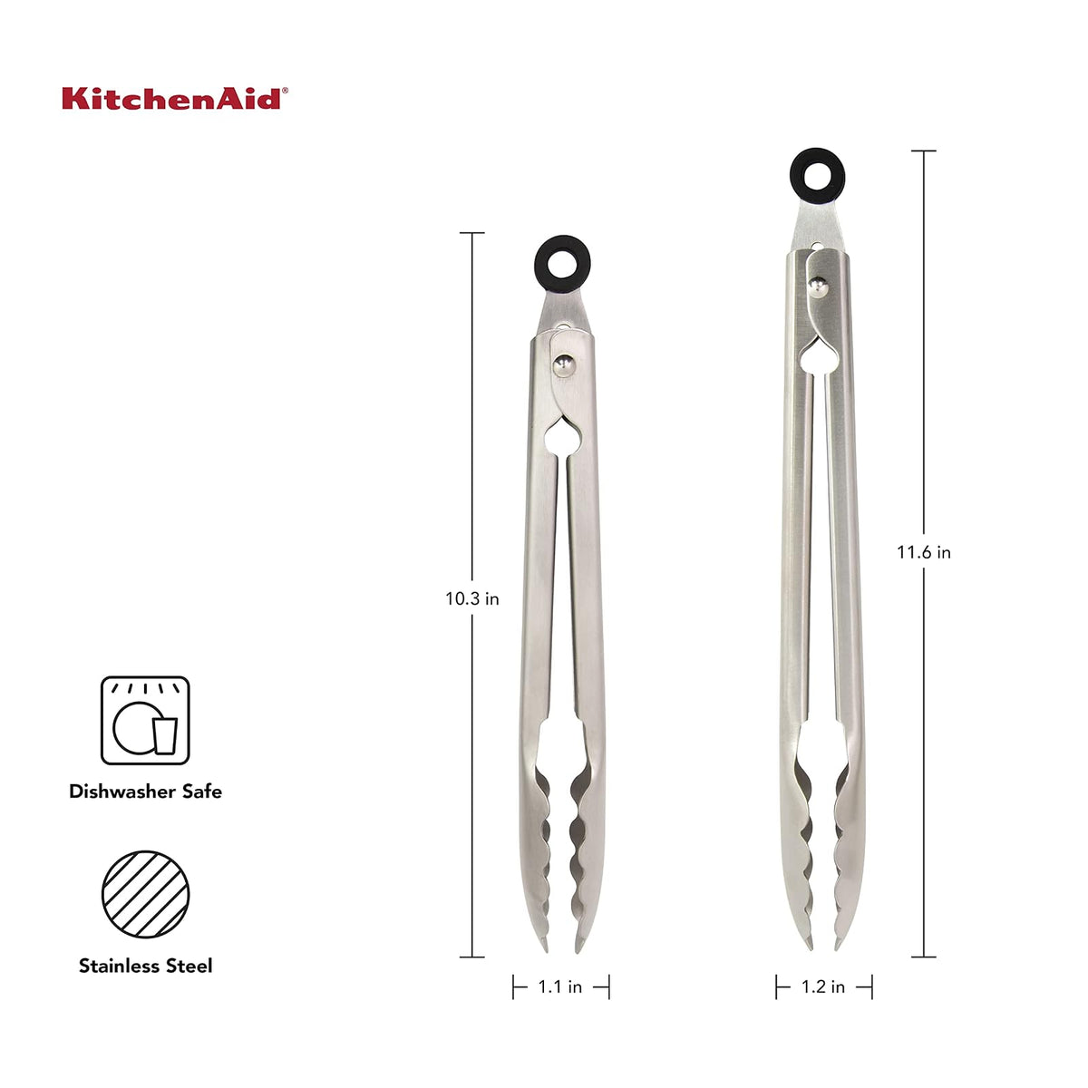 KitchenAid - Juego de 2 pinzas de cocina universales de acero inoxidable