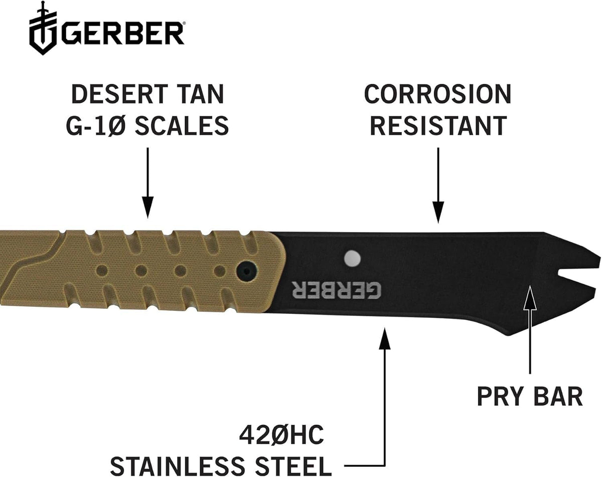 Gerber Gear 30-000715N Tomahawk táctico de Rango descendente, Hacha de Cabeza de Martillo Multiherramienta y Barra Prybar, Funda incluida, café/Negro