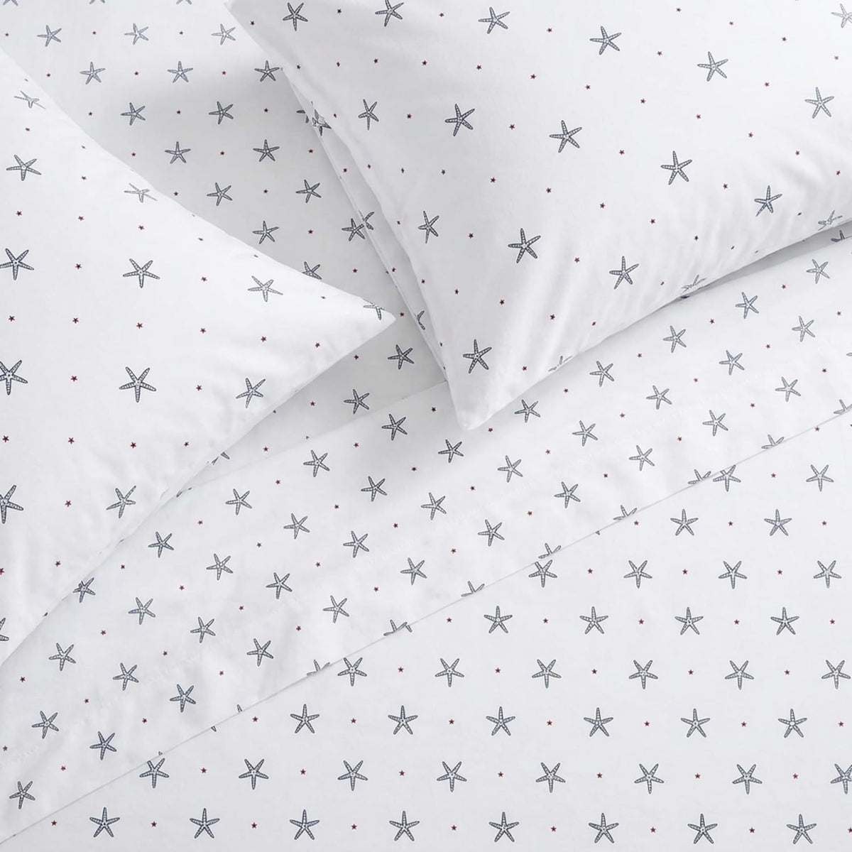 Nautica - Juego de sábanas de algodón percal con Funda de Almohada a Juego, crujiente y Fresco, Esencial para recámara (Star Spangled Coastal Navy)