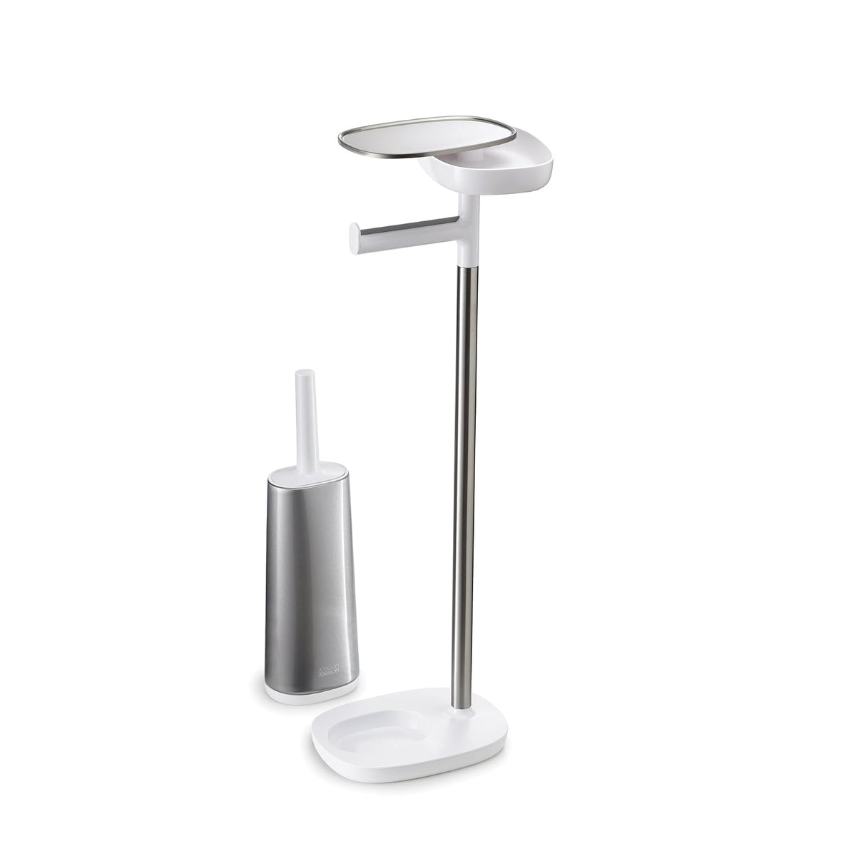 Joseph Joseph 70519 EasyStore Soporte para Papel higiénico y Cepillo de Inodoro Flexible con Estante y cajón, Acero Inoxidable