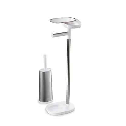 Joseph Joseph 70519 EasyStore Soporte para Papel higiénico y Cepillo de Inodoro Flexible con Estante y cajón, Acero Inoxidable