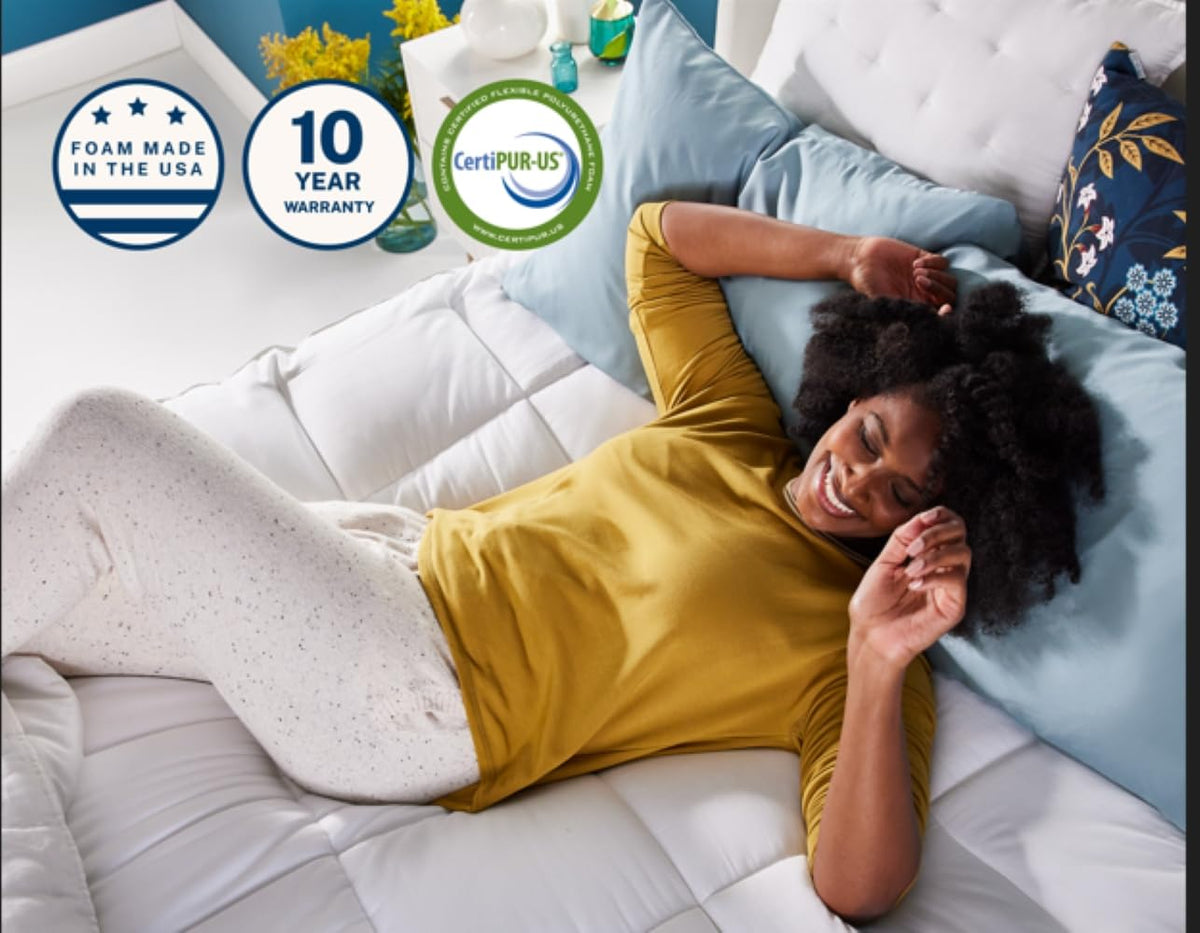 Sleep Innovations - Cubrecolchón de Doble Capa de Espuma viscoelástica de Gel refrescante, 4 Pulgadas, tamaño matrimonial, Funda Superior de Almohada