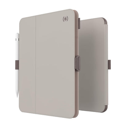 Speck - Funda para iPad Pro de 10.9 Pulgadas de 10.9 Pulgadas, protección contra caídas y cámaras, Soporte Delgado de múltiples rangos, Soporte para lápices Apple - Gris Haya/Canela