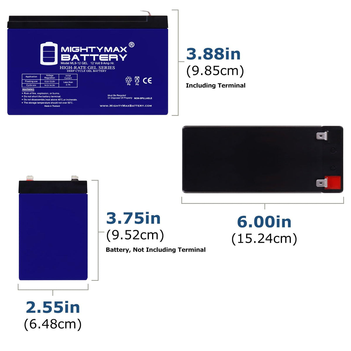 Mighty MAX Battery ML9-12GEL - 12 voltios 9 AH, Tipo Gel, Terminal F2, batería Recargable SLA AGM