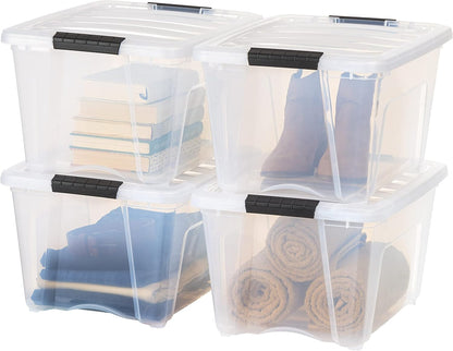 IRIS USA 4 Contenedores de 32 Qt con Tapa, Transparentes | Diseño transparente para ver el contenido fácilmente. Ideal para ropa de cama, decoración y clóset. Diseño anidable. - 30 L. - Paquete de 4