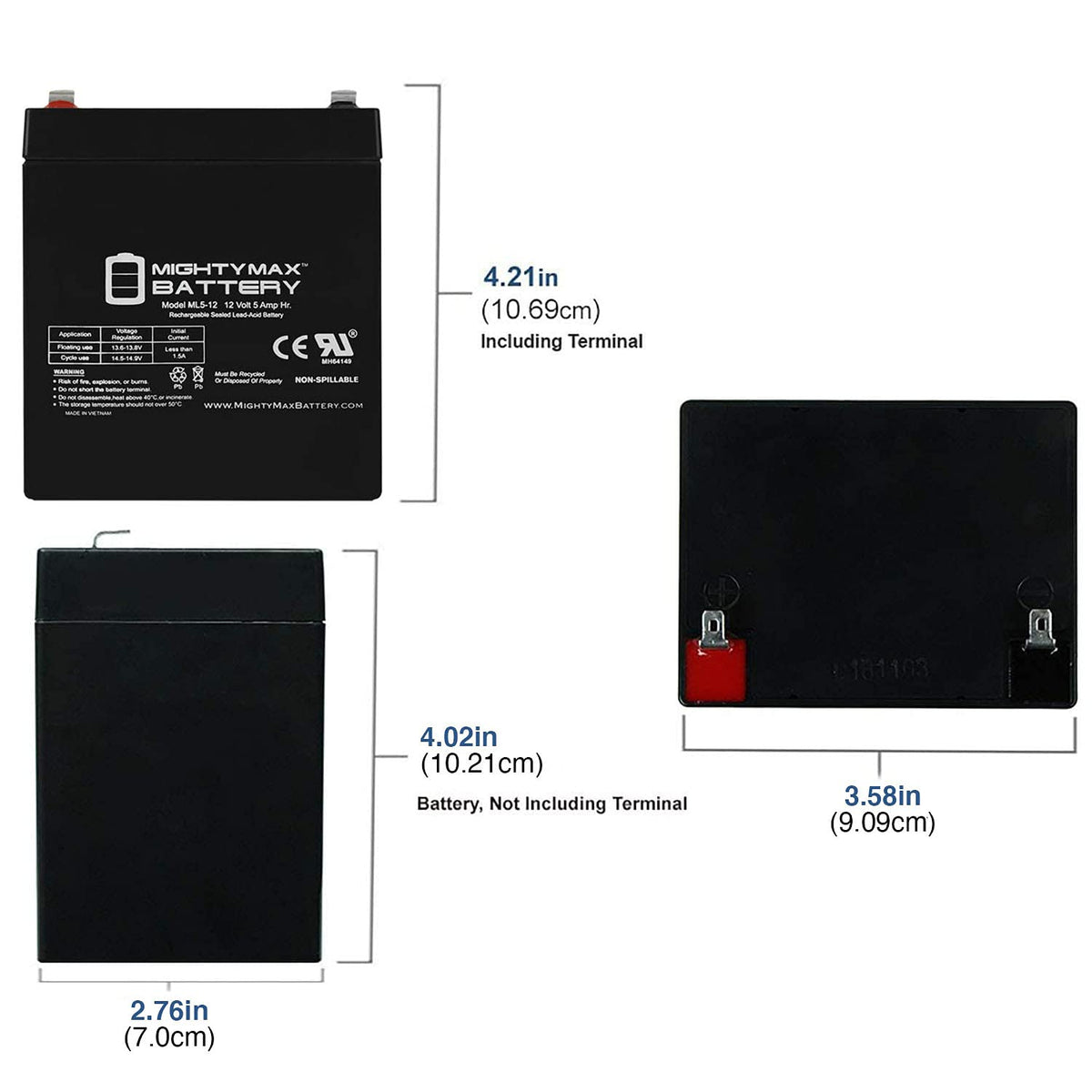 Mighty Max Battery ML5-12 - Batería Recargable (12 V, 5 Ah)