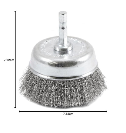 Forney 72732 Wire Cup Brush, Fine Crimped with 1/4-Inch Hex Shank, 3-Inch-by-.008-Inch