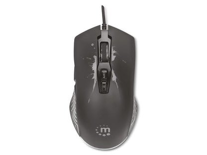 Manhattan 190220 Mouse Gaming Óptico cableado USB con iluminación LED, Siete Botones con Rueda de Desplazamiento, 7200 dpi Ajustables