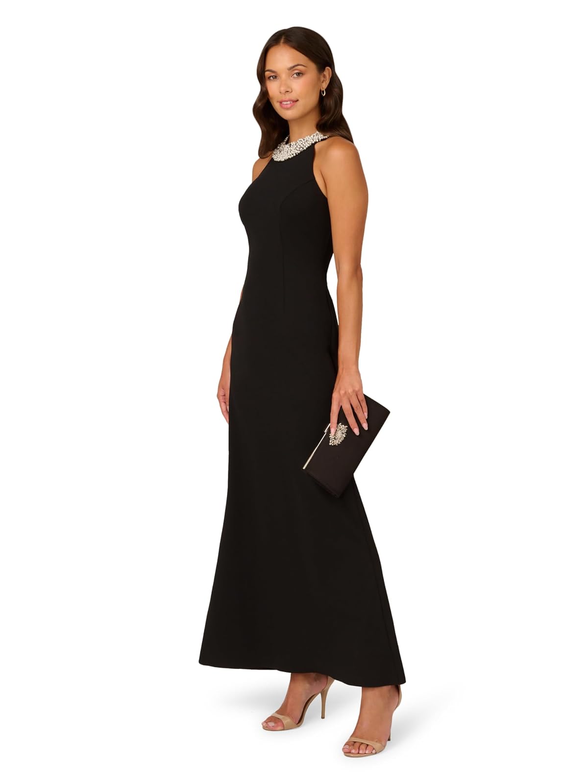 Adrianna Papell Vestido de Blusa con abalorio Art Deco con Cuello Halter Vestido Formal de Noche para Mujer
