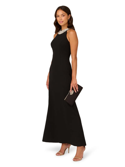 Adrianna Papell Vestido de Blusa con abalorio Art Deco con Cuello Halter Vestido Formal de Noche para Mujer