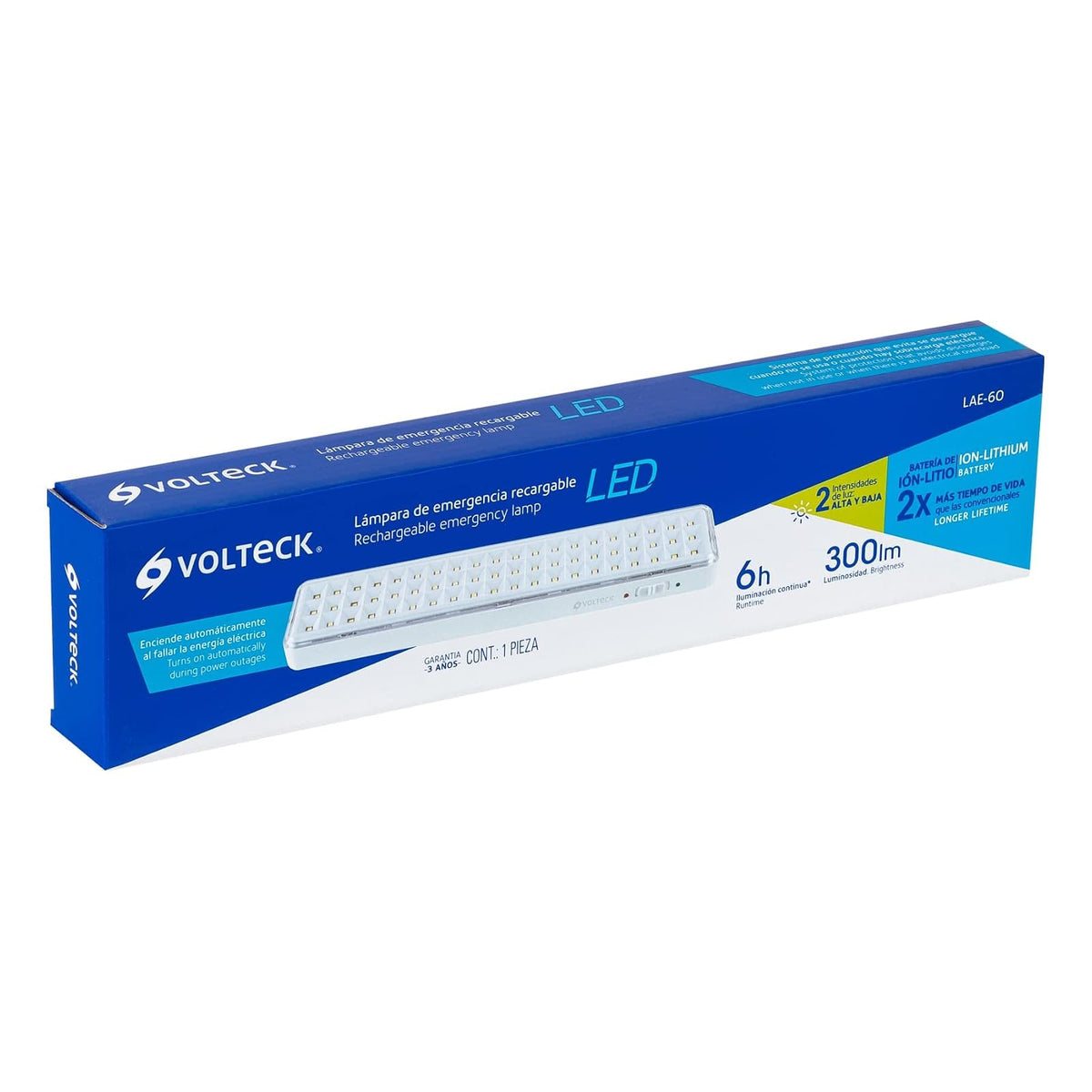 Volteck LAE-60, Lámpara de emergencia recargable 300 lm, 60 LED