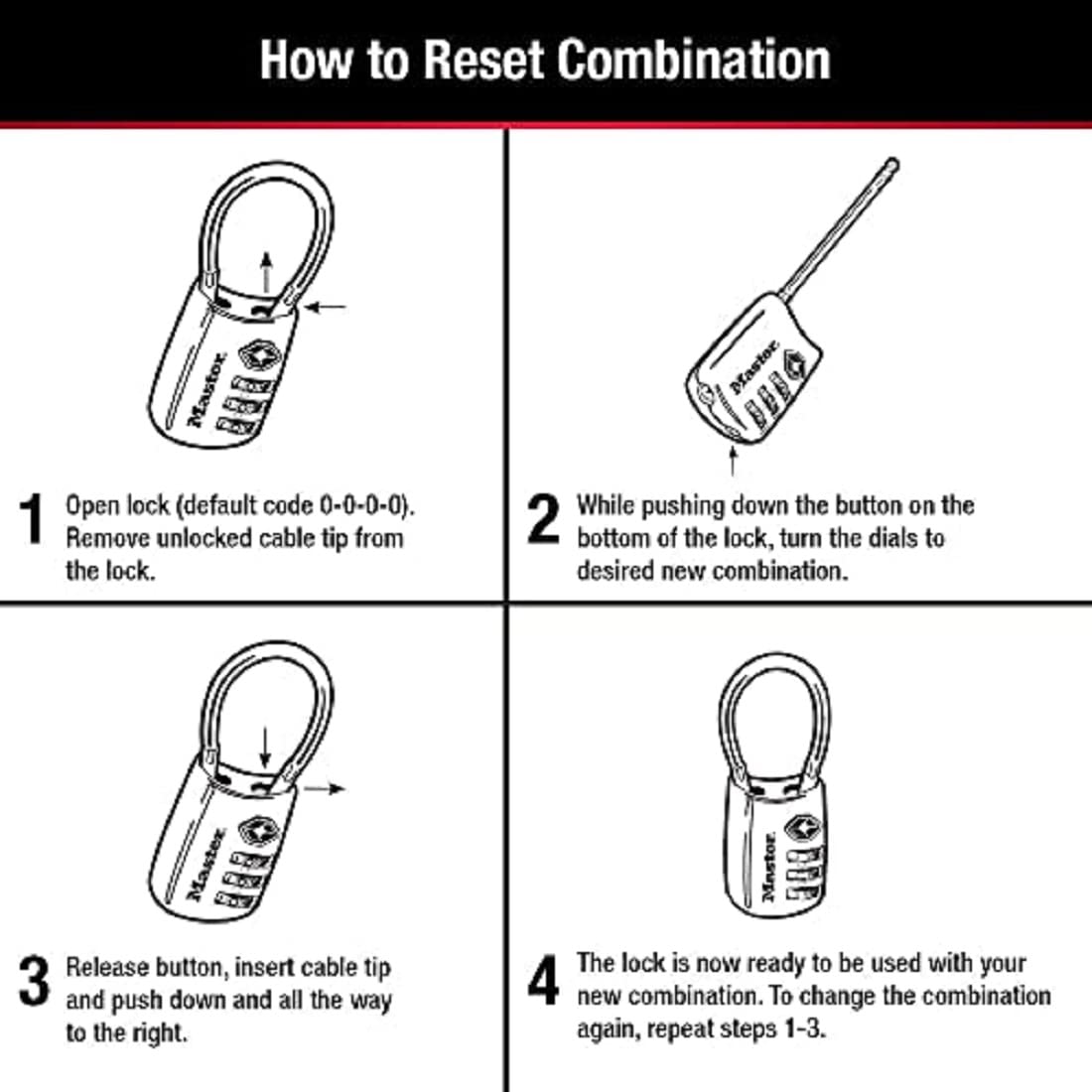 Master Lock Candado, configura tu propia combinación de cerraduras TSA para equipaje, cerradura de cierre de viaje con grillete de cable es de 1-3/16 pulgadas Los colores pueden variar, 4688T, 2